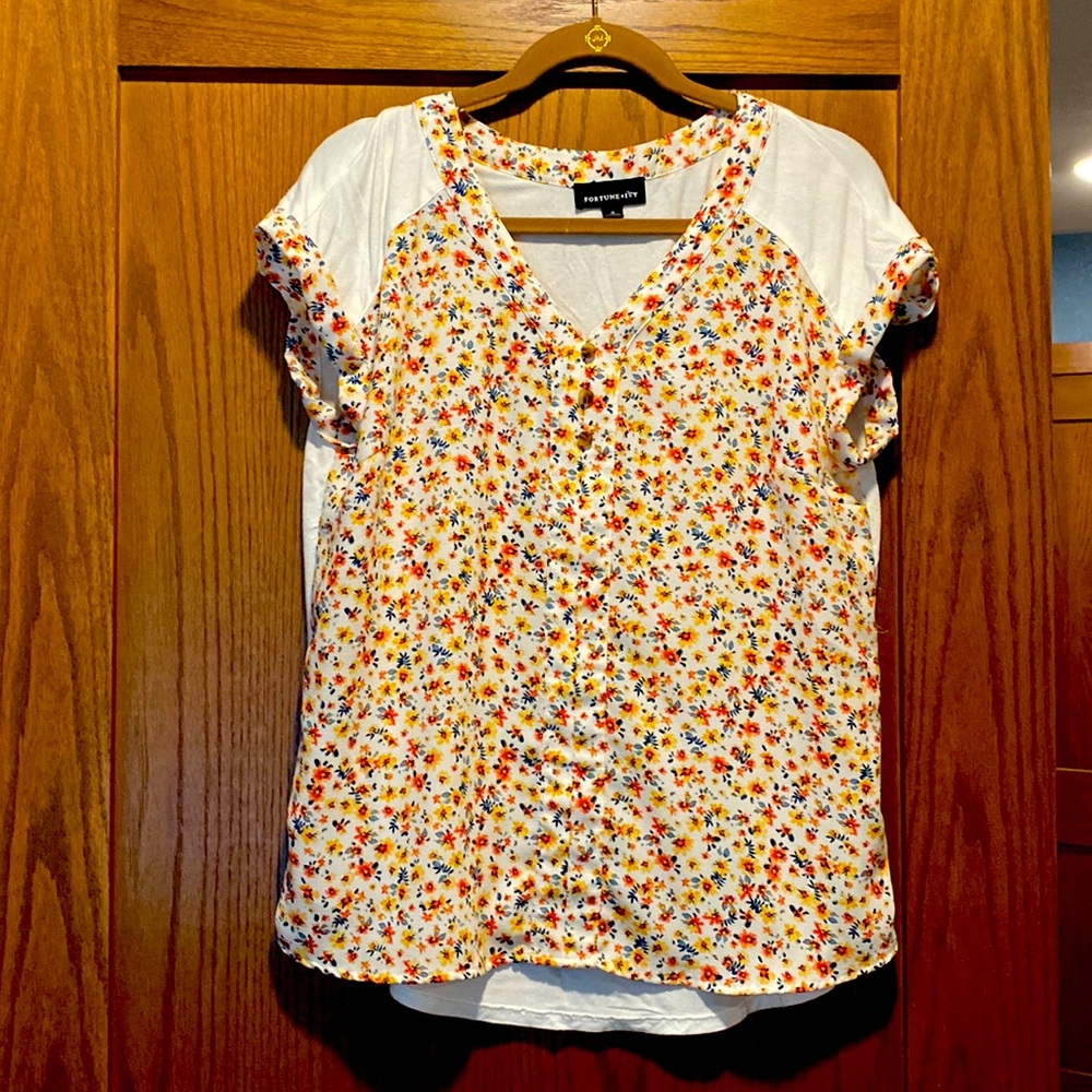 Women’s Fortune+Ivy mixed material Floral Blouse T-Shirt Size Medium